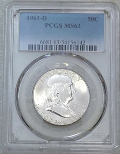 1961 D Franklin Half Dollar PCGS MS63 90% FBL Frosty PQ Just Graded #L240H - Picture 1 of 3