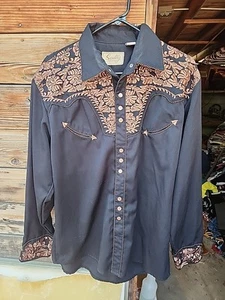 SCULLY WESTERN MEN'S BLACK PEARL SNAP EMBROIDERED SHIRT..MEDIUM - Picture 1 of 3