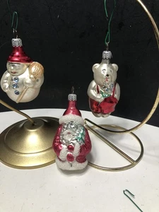 "3 adornos de árbol de Navidad de vidrio de murcurio Papá Noel oso y hombre de nieve retro de 4"" y 3""" - Imagen 1 de 9