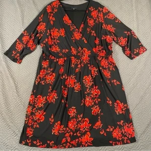 Vestido floral envolvente sintético talla grande Lane Bryant 26/28 negro rojo en muy buen estado - Imagen 1 de 9