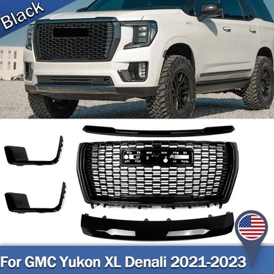 Denali For GMC Yukon XL 21-23 Black 5X Front Grille &Trim Molding&Fog Cover Trim - Изображение 1 из 4