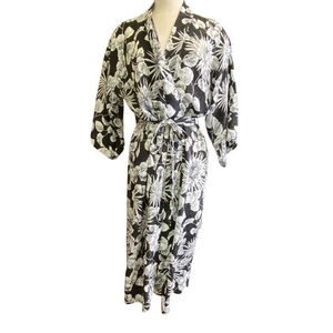 Vintage California Dynasty Satin Floral Robe OS schwarz weiß Blumen Gürtel 90er y2k - Bild 1 von 10