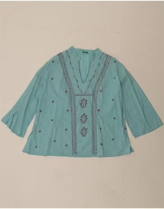 BENETTON Womens Oversized Pullover Shirt UK 10 Small Turquoise Floral BV16 - Picture 1 of 3