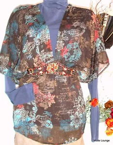 NTS Not the same Túnica Blusa Tierra Talla 38 M Nuevo Batik Colorido Braun Azul - Picture 1 of 5