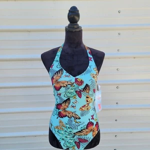 NWT $85 1PC WOMENS CHRISTINA SWIMWEAR BUST SUPPORT SWIMSUIT Aqua Butterflys sz 8 - Picture 1 of 13
