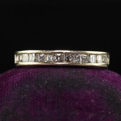 Vintage Retro 14K Yellow Gold Carre Cut Diamond Wedding Band - Size 5 - Image 1 of 4