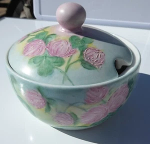 PT Bavaria Tirschenreuth Germany Round Covered Sugar Bowl Blue Green Pink Flower - Picture 1 of 7