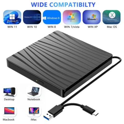 DVD CD RW USB External DVD RW Disc Burner Drive Reader Windows 10 11 Laptop PC - image 1 of 4