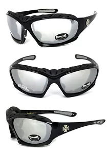 Choppers Biker Schaumstoff gepolsterte Sonnenbrille glänzend schwarzes Gestell verspiegelte Gläser UV400 - Bild 1 von 6