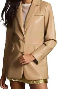 Women Leather Party Handmade Blazer Stylish Formal Designer Beige Real Lambskin - Picture 1 of 6