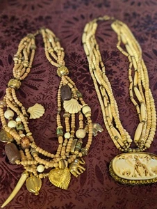 2 Tribal Multi Strand Necklaces Beaded & Charms - Picture 1 of 6