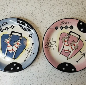 Bowl-O-Rama! Stone Lite Clay Art Hand Painted 8.5" Plate Serving Dish Set  - Picture 1 of 10