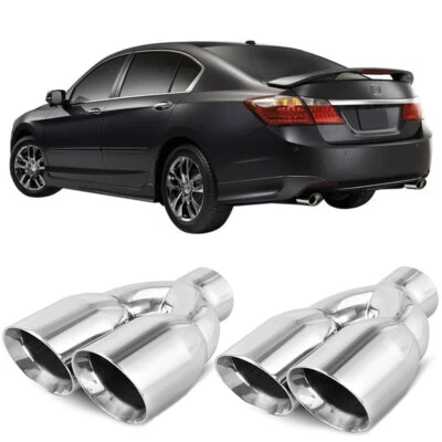 2Pcs Car Exhaust Pipe 2.5" Inlet 3.5" Double Outlet For Honda Accord 2001-21 - Image 1 of 4