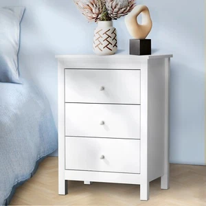 Oikiture Bedside Table 3 Drawers Bedroom Hamptons Furniture Storage Cabinet - Picture 1 of 7