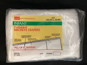 Vintage SEARS Prefolded BIRDSEYE CLOTH DIAPERS 14 1/2” X 20” NEW OLD STOCK - Picture 1 of 5