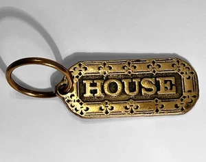 Vintage Solid Brass House Keyring and Fob, Fleur-di-lis, 2-3/4" Fob, 1-1/2" Ring - Picture 1 of 3