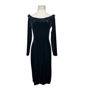 Alex black velvet and faux fur detail off shoulder holiday party dress size 6 - Picture 1 of 17