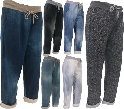 New Italian Ladies Elastic Waist Cotton Trouser Jogger Women Pants Size 10-14 - Image 1 of 4