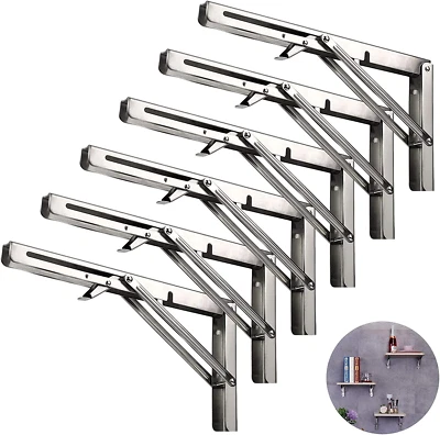 Folding Shelf Brackets 16 Inch, Heavy Duty Wall Mounted L Bracket - 6 Pack - Image 1 of 4