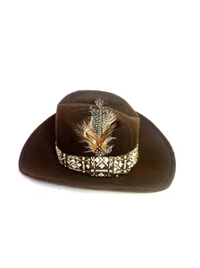 Vintage Brown Cowboy Hat With Feather Size Small Made In The USA - Picture 1 of 20