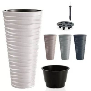Blumenkübel Blumentopf Pflanztopf Pflanzkübel Slim Welle-Design Bewässerung Wahl - Bild 1 von 6