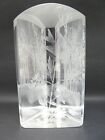 VINTAGE STUART CRYSTAL ART GLASS ETCHED BIRDS TREES FLOWERS PAPER WEIGHT STATUE