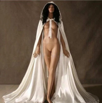 Lo último Satén Boda Moda Blanco/Marfil Envolturas Nupcial Capucha Capa Larga Foto 1 de 4