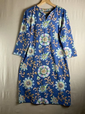 Vestido J McLaughlin Carly Vaina Midi Azul Estampado Floral Grande Beach Resort Preppy Foto 1 de 4