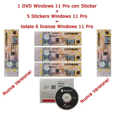 1 DVD + 5 STICKERS ADESIVI MICROSOFT WINDOWS 11 PRO 64 BIT OEI - Immagine 1 di 2
