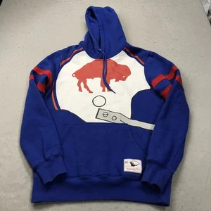 Buffalo Bills Hoodie Mens Medium Blue AOP Mitchell Ness Retro Sweatshirt NFL - Picture 1 of 10