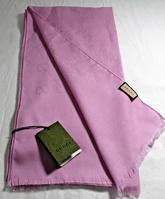 NUEVO CON ETIQUETAS GUCCI Rosa Jacquard GG Lana Seda Bufanda Unisex Foto 1 de 4