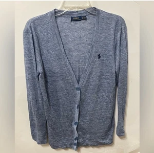 Polo Ralph Lauren Lino Cárdigan Azul Ligero Botón Delantero Talla XS Preppy - Imagen 1 de 14