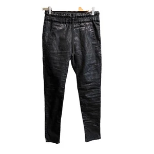 Bevy Flog Black Faux Python Leather Pull On Drawstring Women's Pants Size 24 - Picture 1 of 5