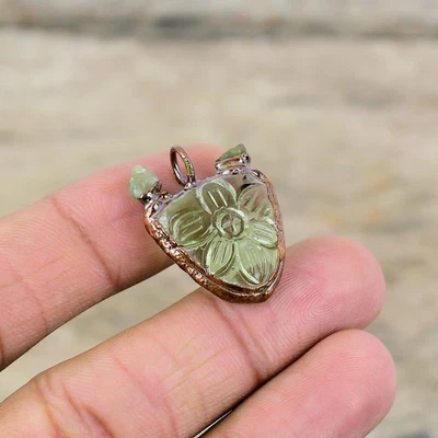 Daughters Day Deal Copper August Carved Peridot Gemstone Electroformed Pendant - Image 1 of 4