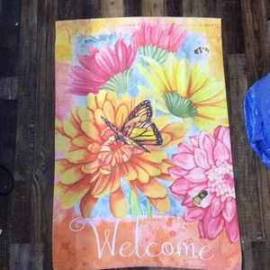 Nancy E Mink Double Sided Welcome Flag 41.5”x29”Butterflies & Flowers - Picture 1 of 24