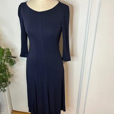 Vintage GIORGIO ARMANI Navy Scoop Neck Midi Dress Size 44 (8) - Image 1 of 4
