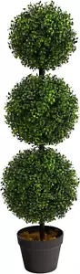 3ft Artificial Triple Ball Boxwood Topiary Tree – Indoor/Outdoor Green Plant Dec - Picture 1 of 12
