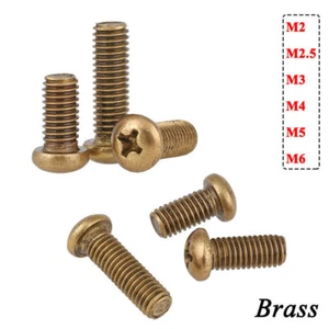 Brass M2 M3 M4 M5 M6 Pan Head Phillips Machine Screws Round Head Bolts DIN 7985 - Picture 1 of 6