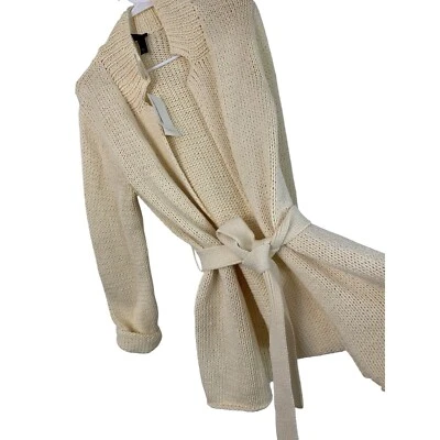 Eileen Fisher 粗棉绳开襟开衫带腰带 L 全新带标签 7825 — 第 1/4 张图片