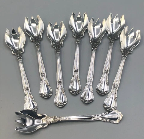 Chantilly - Gorham Sterling Silver set of 8 Ice Cream Forks 5 5/8", old original Cover