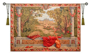 Verdure aux Chateau Violin Tapestry Wall Hanging Castle Scene Horseriders 78x53 - Picture 1 of 8