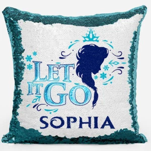 PERSONALISED Let it go Sequin Elsa Cushion Frozen pillow Christmas present Gift - Picture 1 of 4