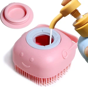 Pet Bath Brush Dog Bath Shampoo Dispenser Silicone Bathing Brush Dog (Pink) - Picture 1 of 12