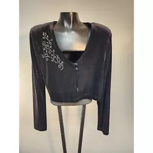 Steppin' Out schwarze Damenjacke aus Kunstsamt mit bestickten Details, Medium - Bild 1 von 5