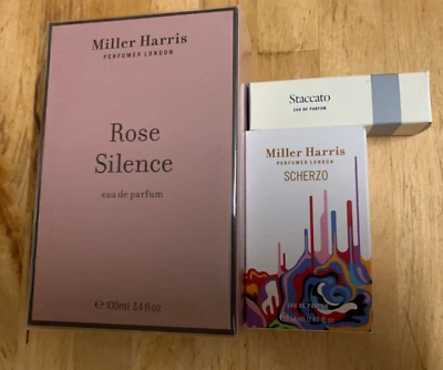 Miller Harris Rose Silence 100 mL Scherzo 14 mL Staccato 2 mL $270 NEw in Boxes - Image 1 of 2