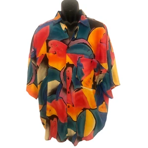 Atlantic Connection Camp Shirt Colorful Abstract Artsy Rayon Oversized Large - Picture 1 of 8