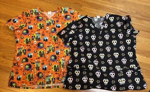 Dickies Halloween Scrub Top Tops Cotton Women's 2XL Pockets lot of 2 - Picture 1 of 17