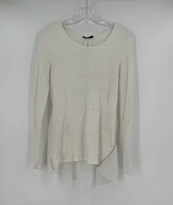 Sandro Womens White Linen Crew Neck Back Zip Detail Long Sleeve Top Sz 2 - Image 1 of 4