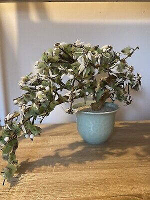 Chinese Republic Jade Glass & Hardstone Flower Bonsai Tree W/ Celadon Pot • 50£