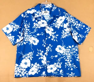 Vintage Hilo Hatties Shirt Mens 3XL Blue Polyester Aloha Hawaiian Floral USA EUC - Picture 1 of 9